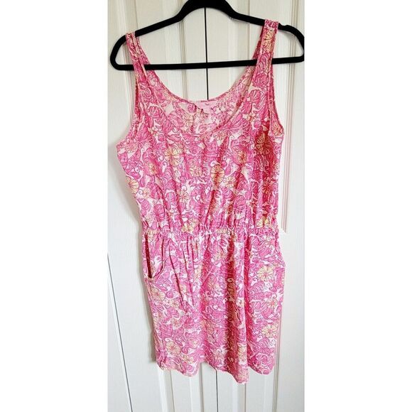 Lilly Pulitzer L Kori Dress Sun Dress  Pink Yellow Fish Sealife Pockets *Defect* - Picture 1 of 7